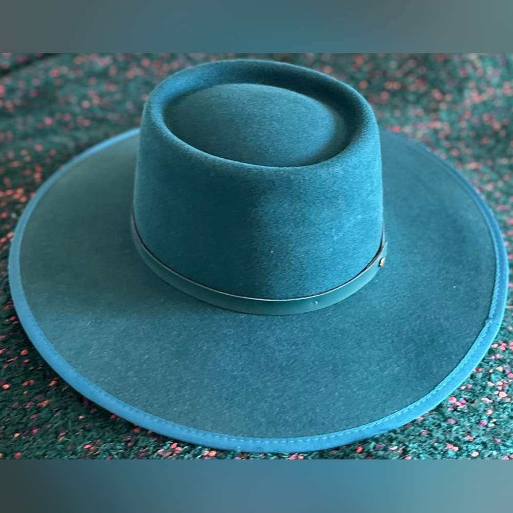 ‼️RARE‼️🎸WYETH🎸🔥NWT🔥Teal Wide Brim Hat with Black Band - Picture 7 of 16